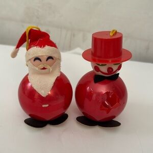 Vintage Roly Poly Hong Kong Plastic Ornaments Santa & Snowman vintage Kitch